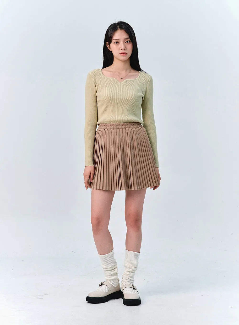 Solid Pleated Mini Skirt OO312