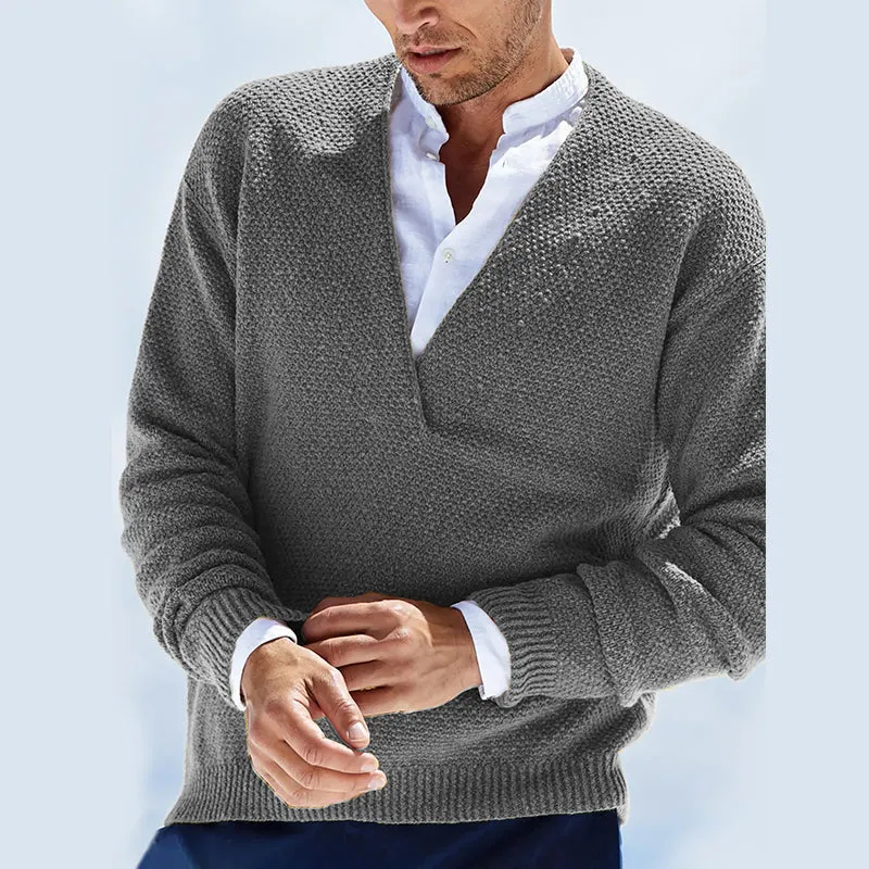 Solid Slim Long-sleeved V-neck Sweater