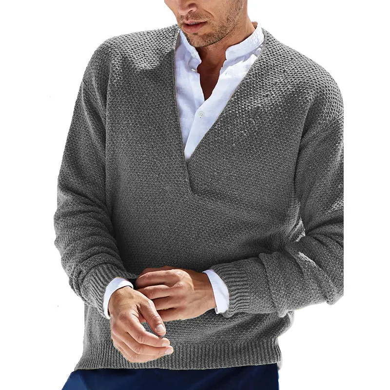 Solid Slim Long-sleeved V-neck Sweater