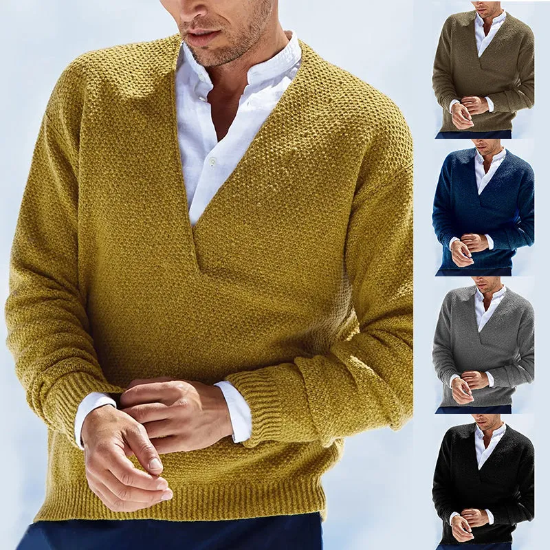 Solid Slim Long-sleeved V-neck Sweater