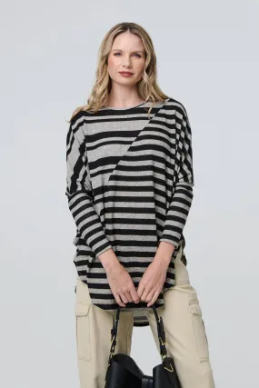 Striped Asymmetric Long Sleeve Tunic Top