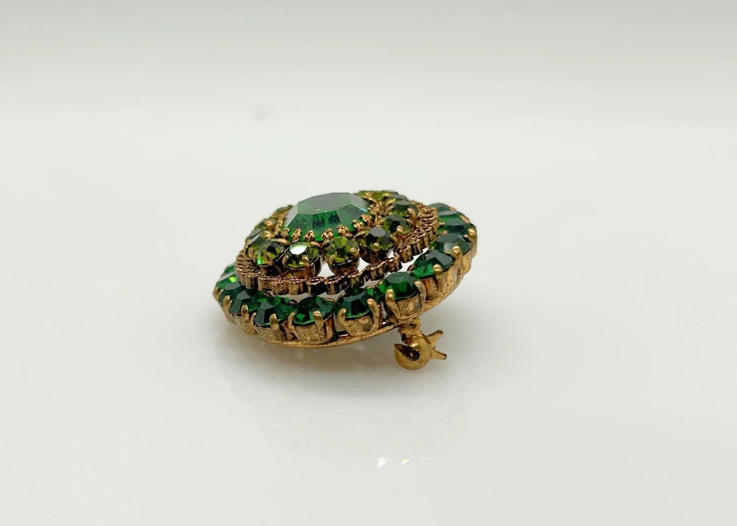 Super Sparkling Layered Green Vintage Brooch Made in Austria