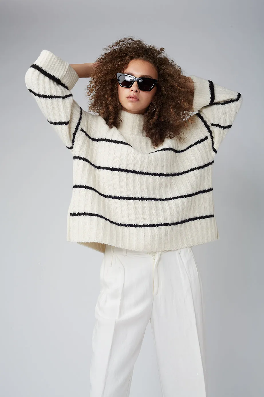 Talia Stripe Sweater Ivory/Black Stripe