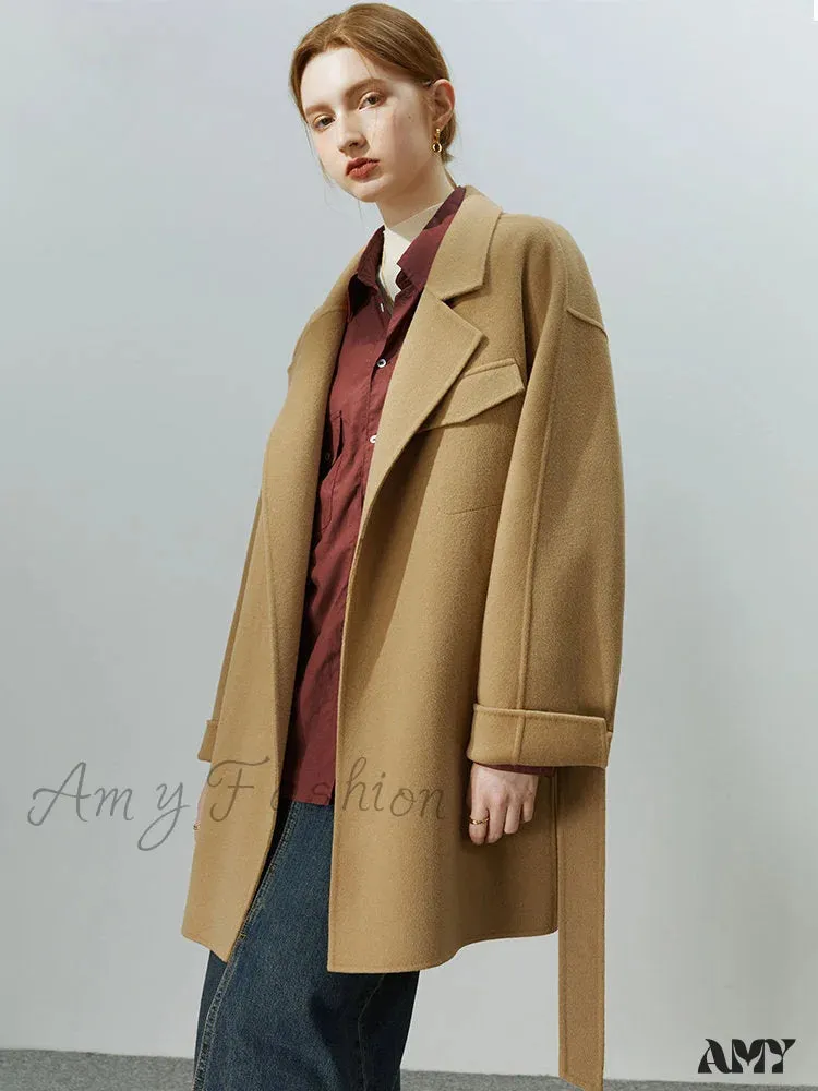 Temperament Mid-length Double-sided Pure Wool Solid Color High-quality Elegant Coat