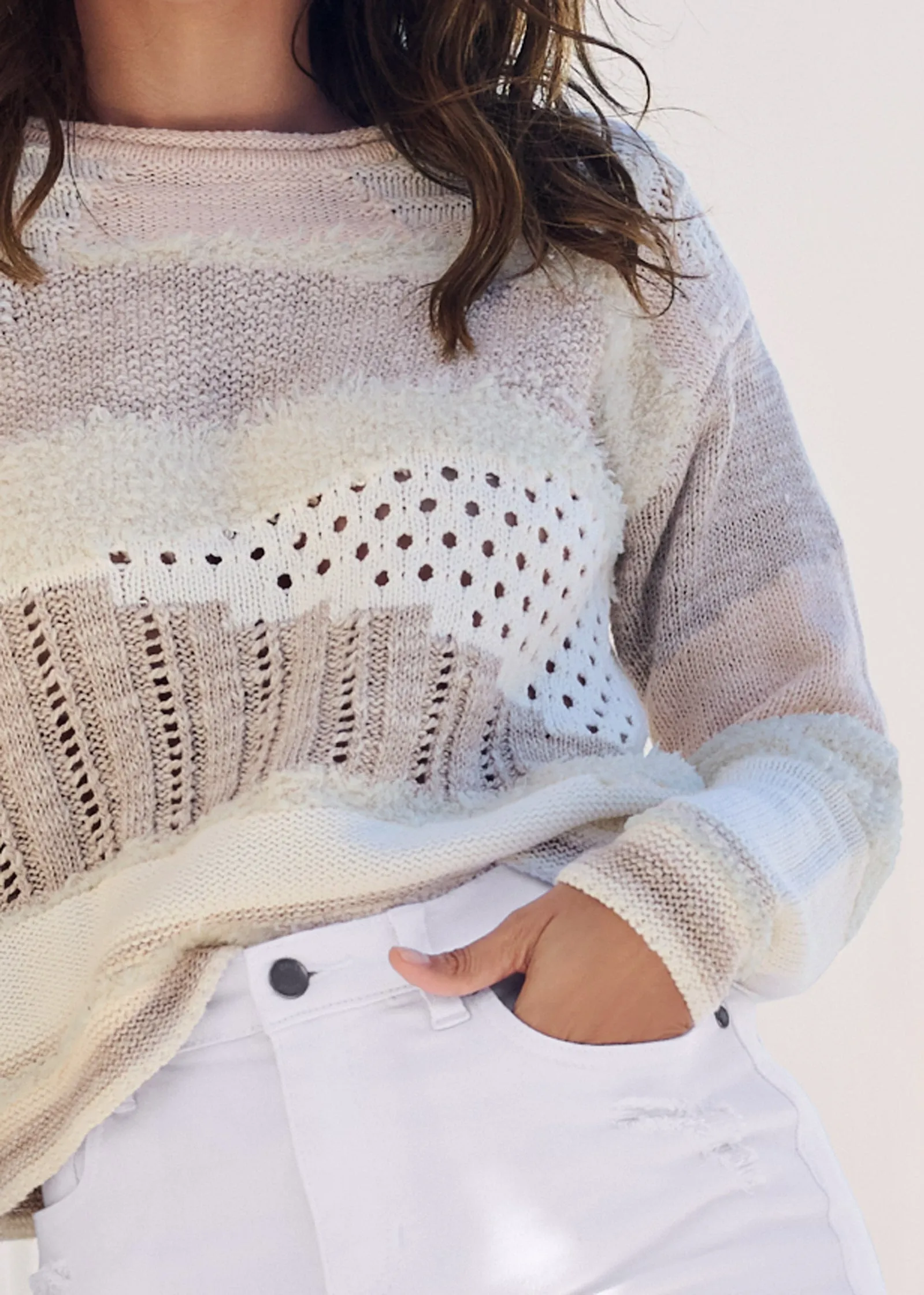 Textured Pullover Sweater - Cream