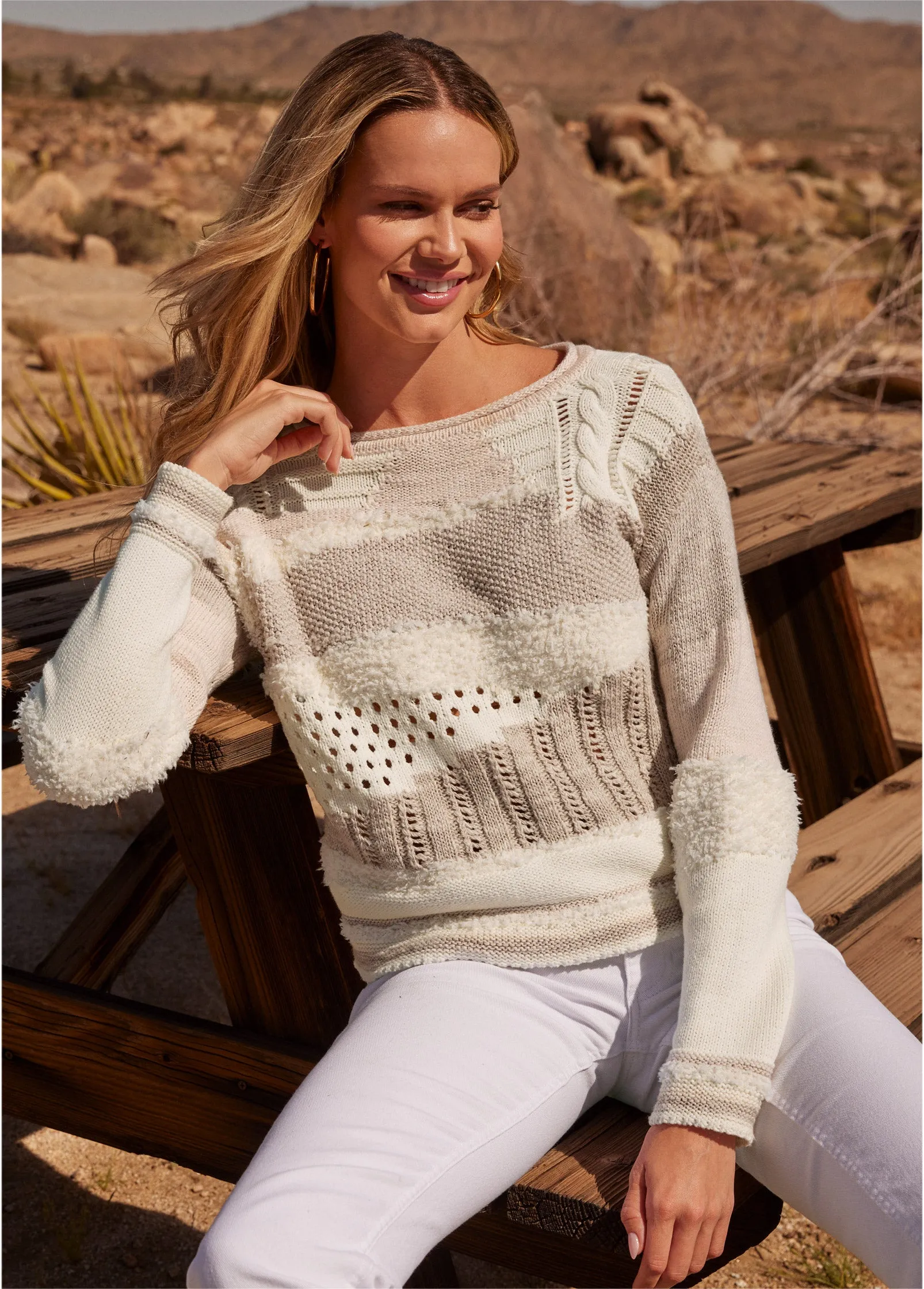 Textured Pullover Sweater - Cream