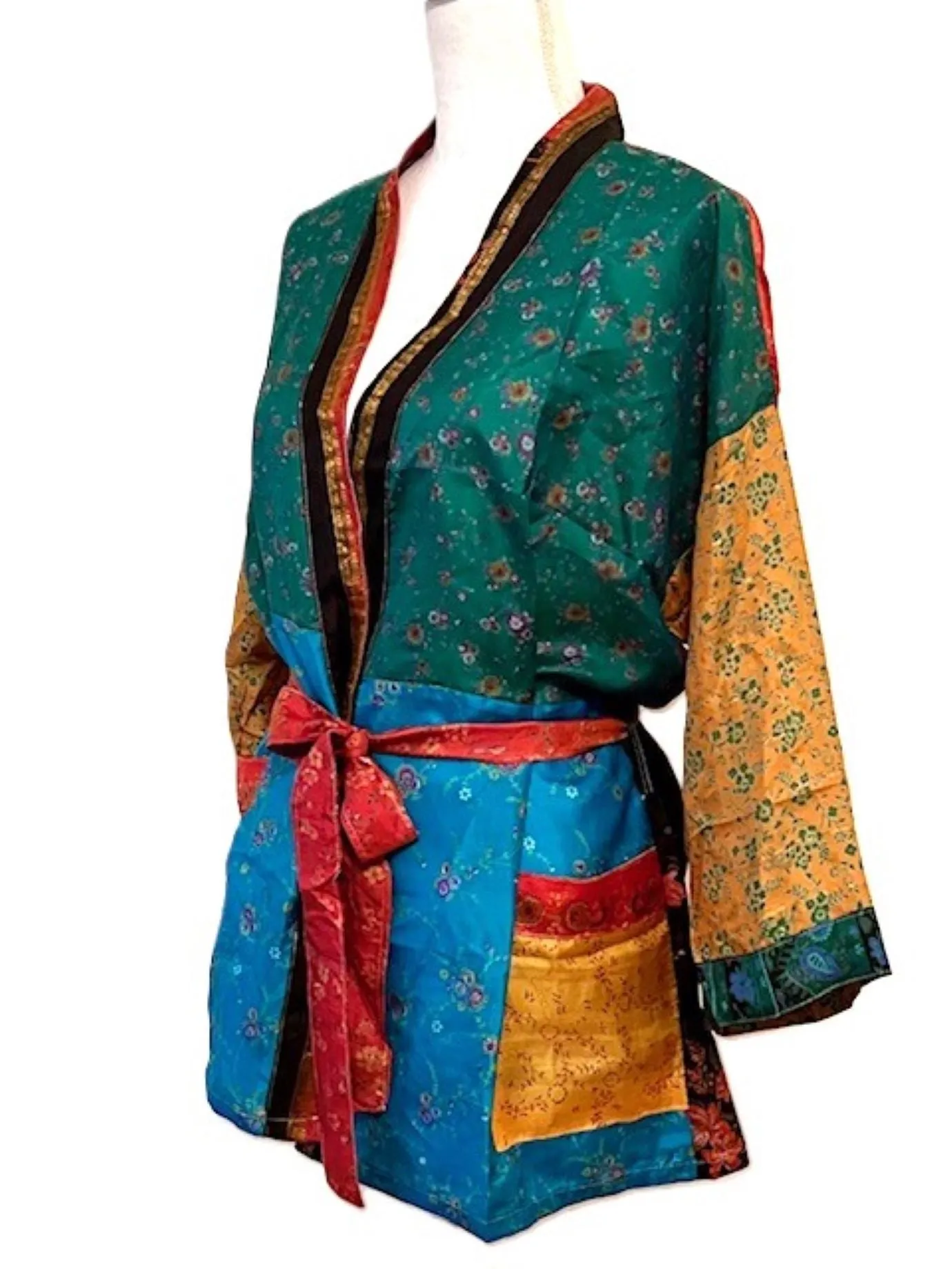 The Accessory In Demand, The Short Silk Kimono Jacket. Fashionable and Elegant. (Green)