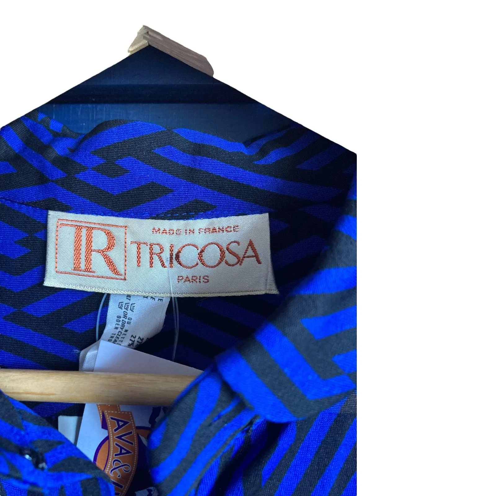 Tricosa Royal Blue and Black Patterned Long Sleeved Dress UK Size 16