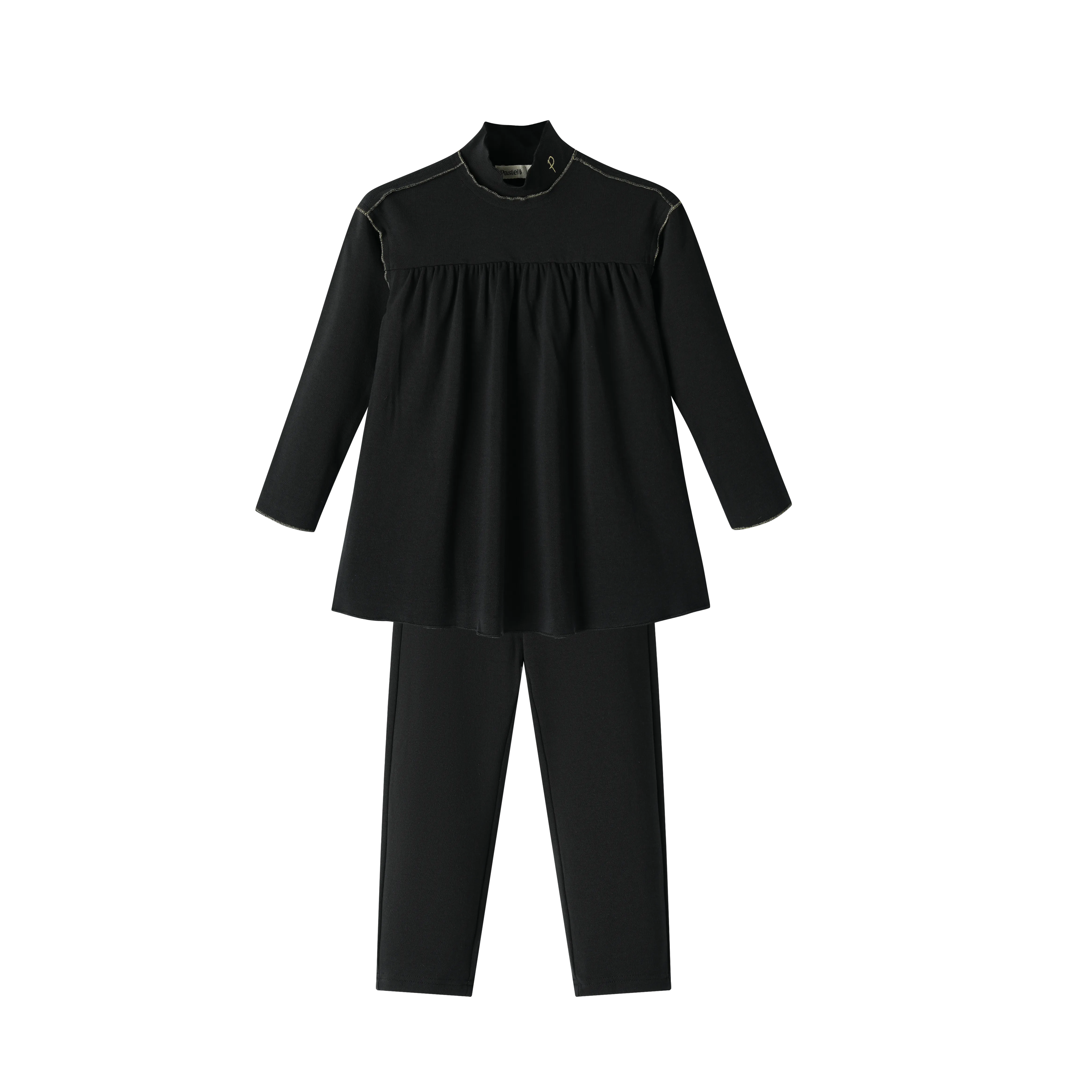 TURTLENECK SET WITH PIPING-BLACK