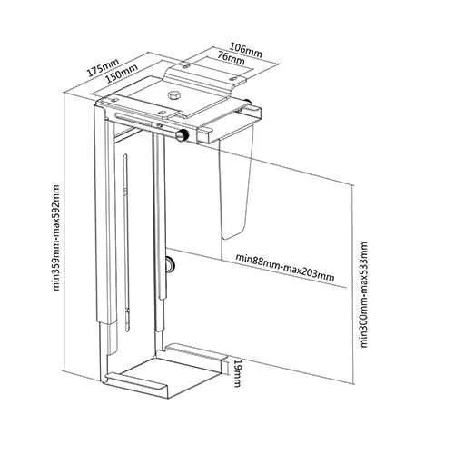 Under desk CPU Holder H300-533mm W88-203mm