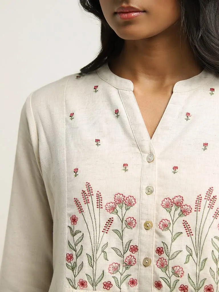 Utsa Off White Embroidered Cotton Tunic