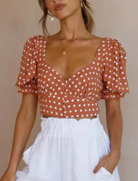 V-Neck Short-Sleeved Thin Polka dots top