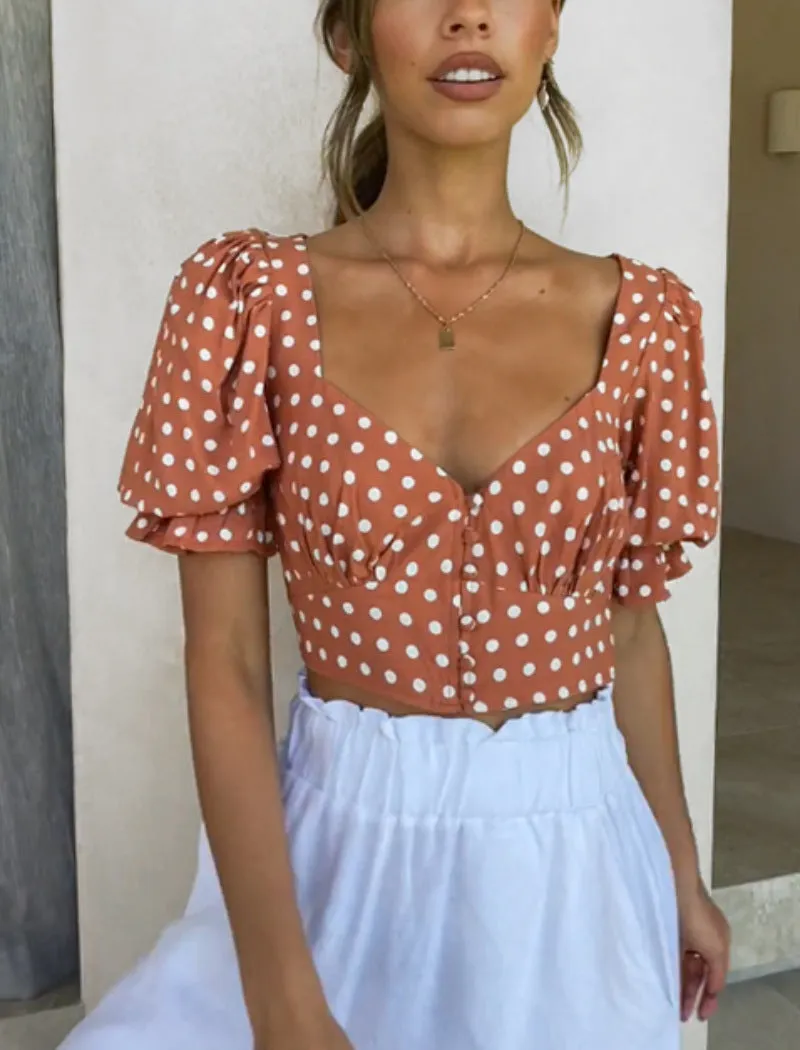 V-Neck Short-Sleeved Thin Polka dots top