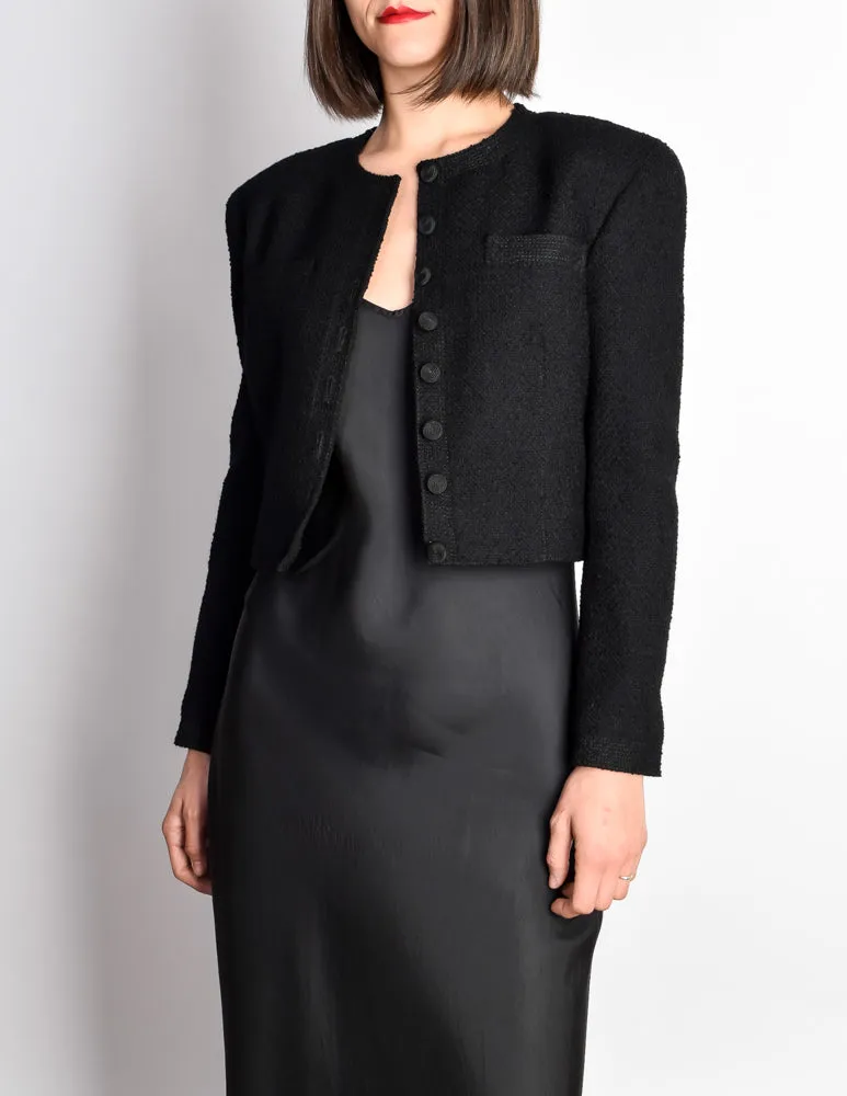 Valentino Vintage Cropped Black Boucle Jacket