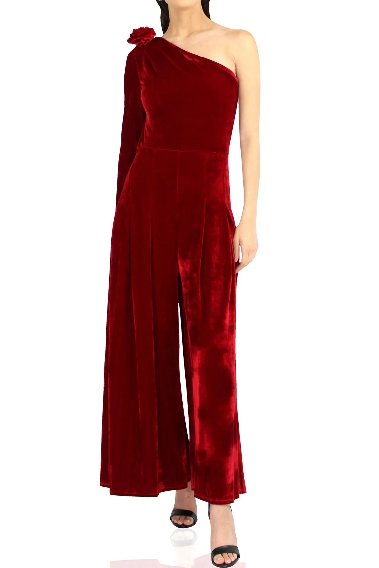 Velvet One Shoulder Red Dress