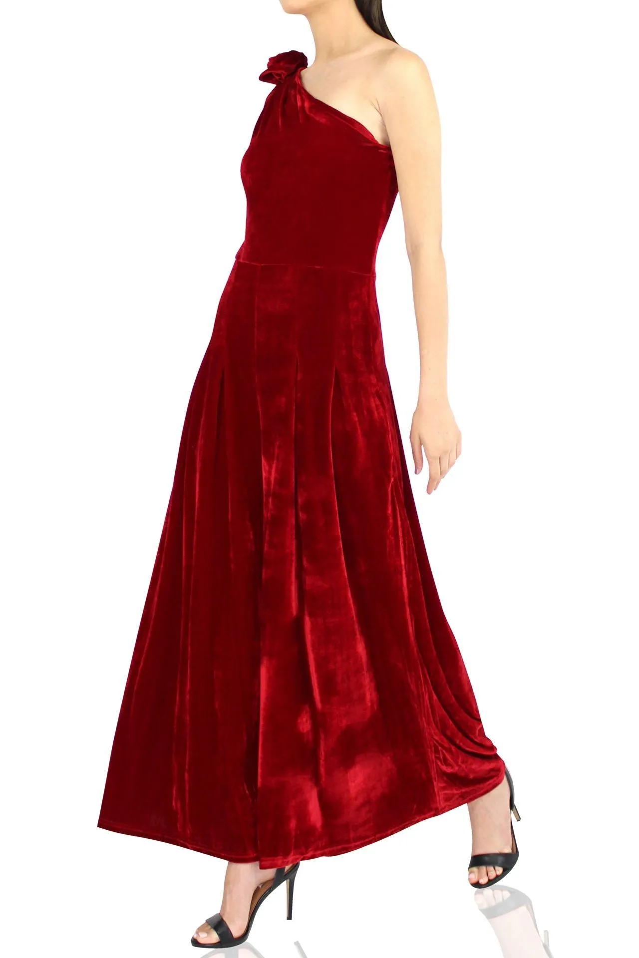 Velvet One Shoulder Red Dress