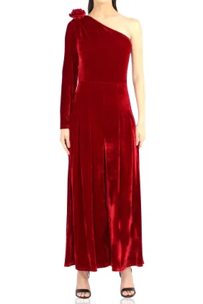 Velvet One Shoulder Red Dress