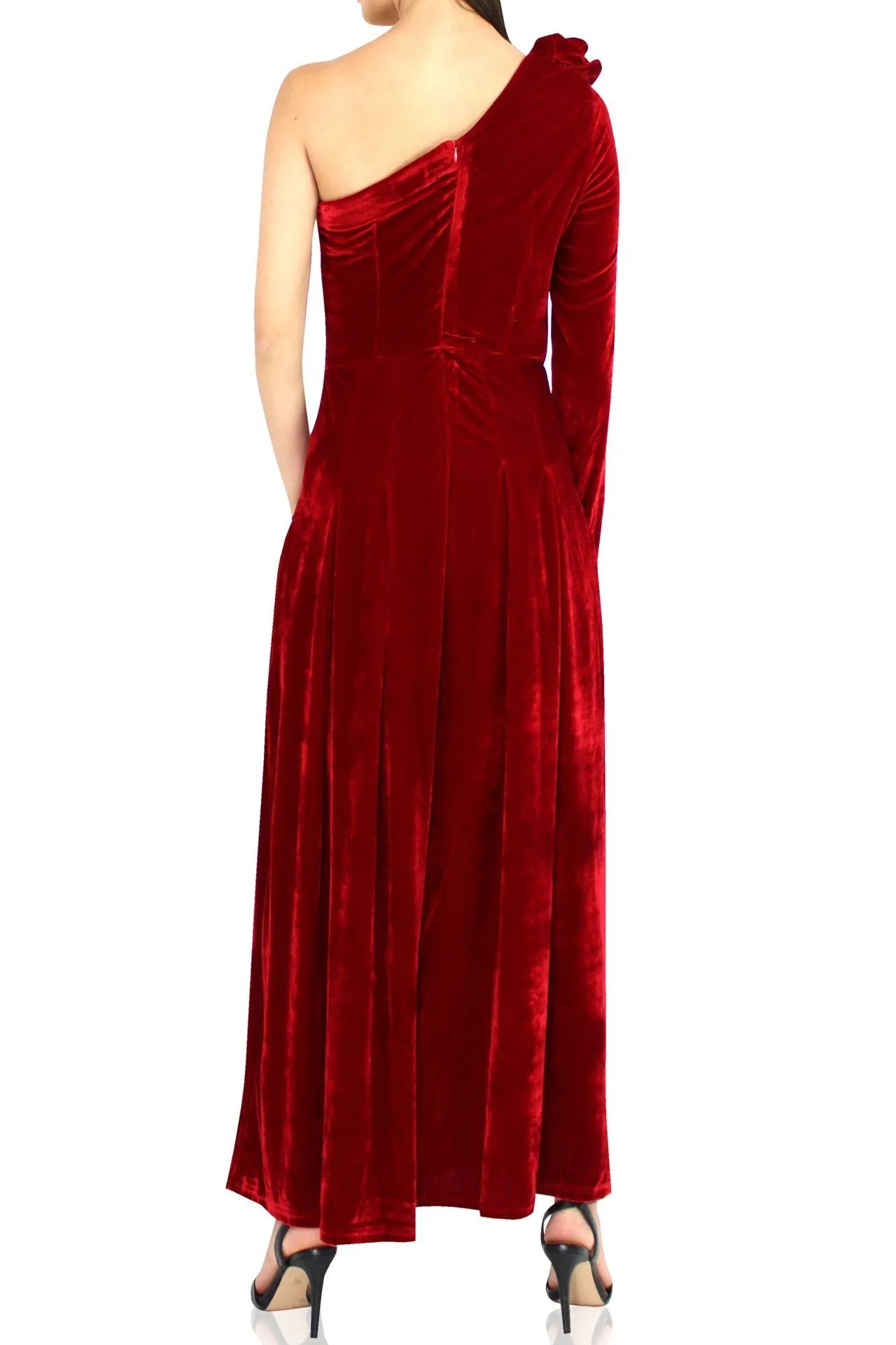 Velvet One Shoulder Red Dress