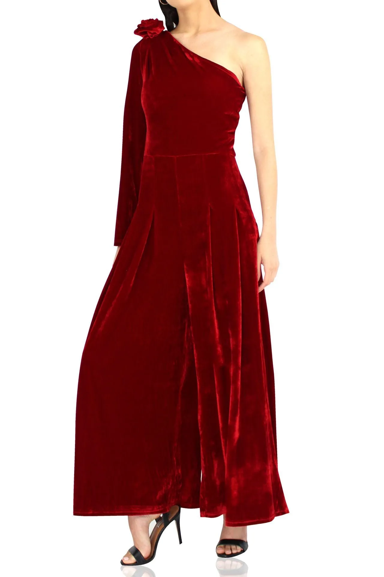 Velvet One Shoulder Red Dress