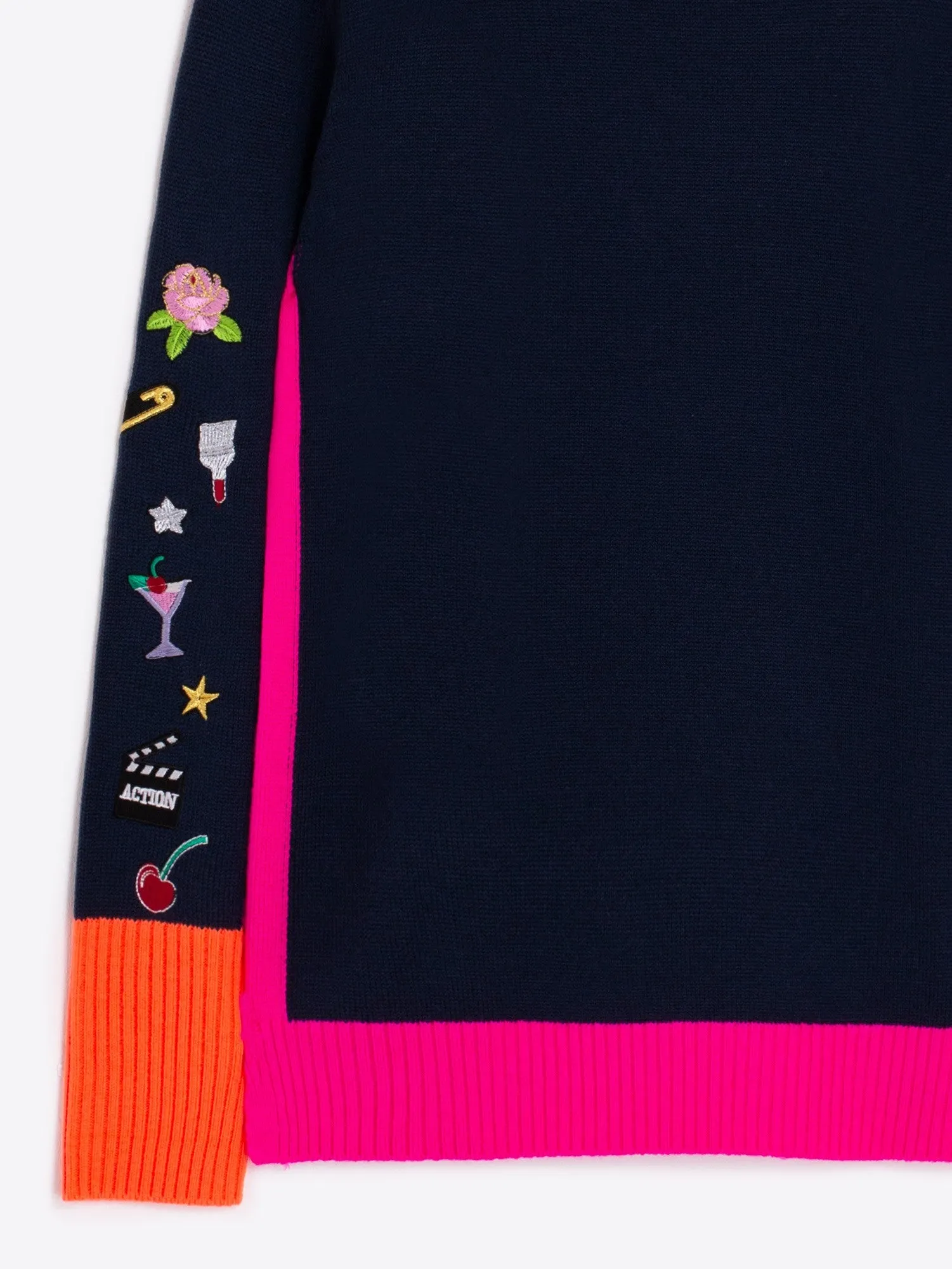 VILAGALLO TURTLENECK EMBROIDERY NAVY PINK ORANGE