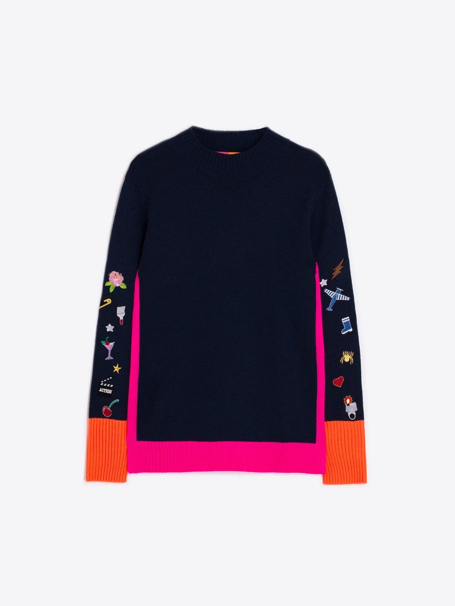 VILAGALLO TURTLENECK EMBROIDERY NAVY PINK ORANGE