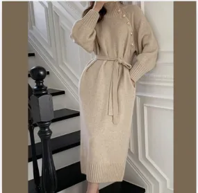 Vintage Turtleneck Buttons Long Dress. (Modest style dress)