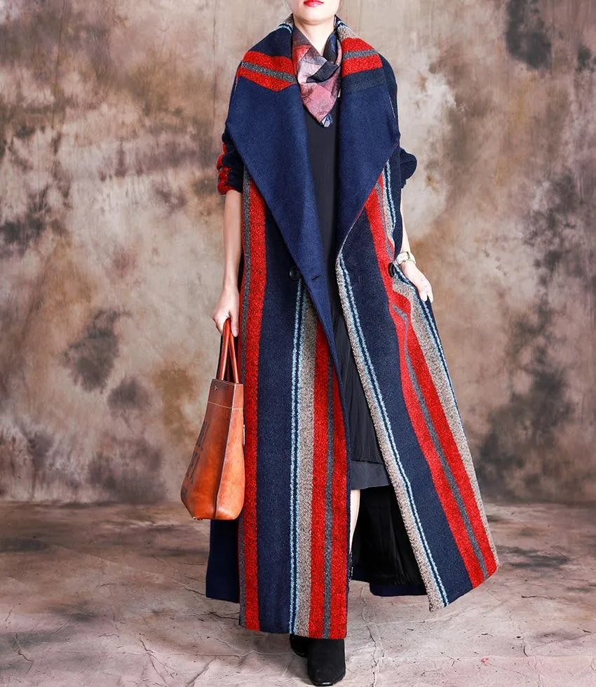 Vivid Colors Striped Long Wool Coat | Nirvana