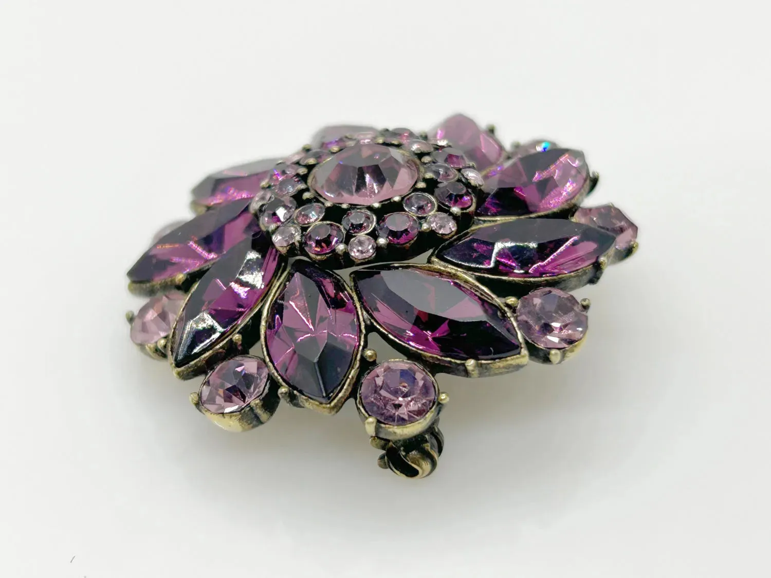 Vivid Purple and Pink Vintage Rhinestone Brooch