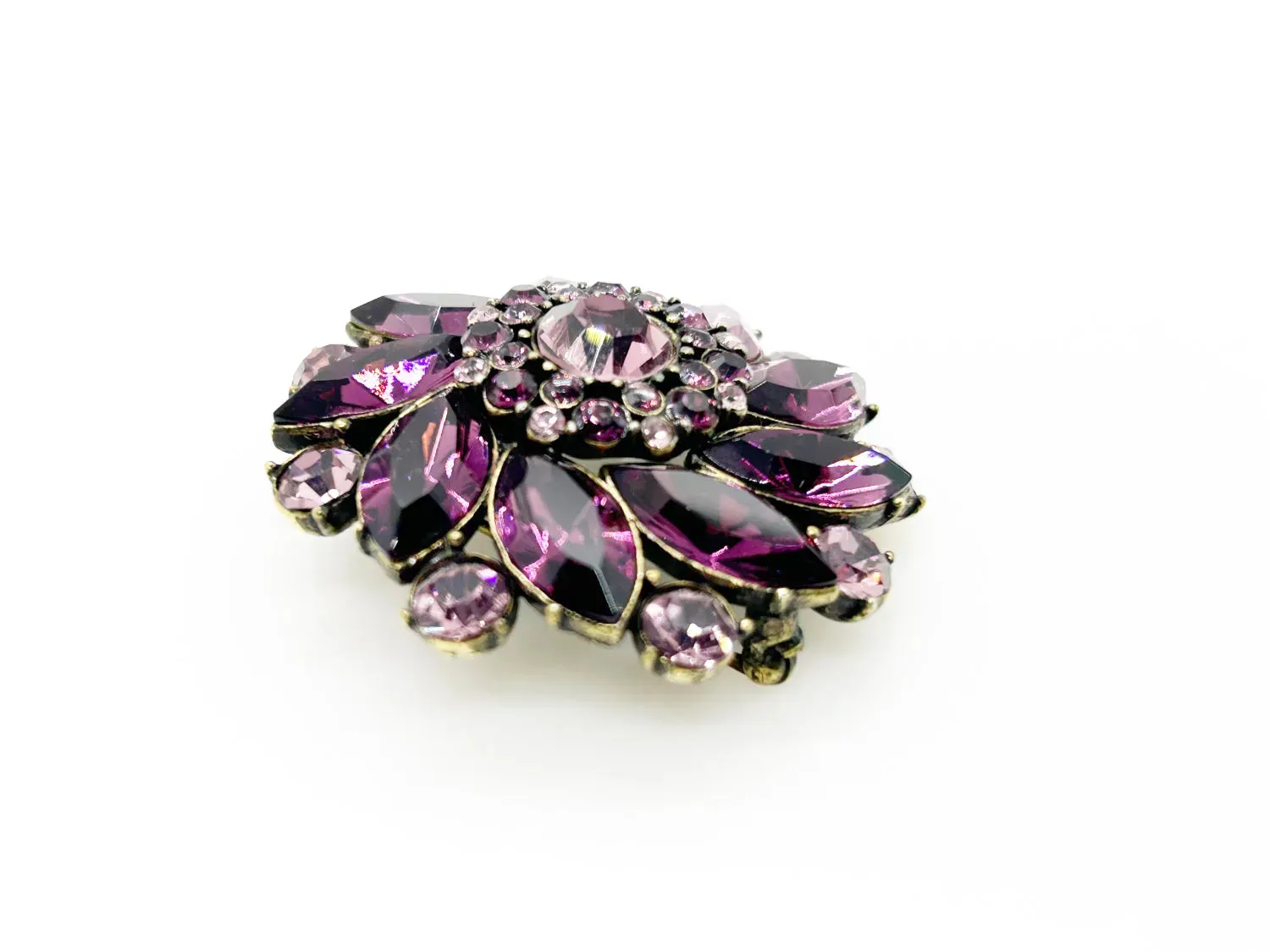 Vivid Purple and Pink Vintage Rhinestone Brooch