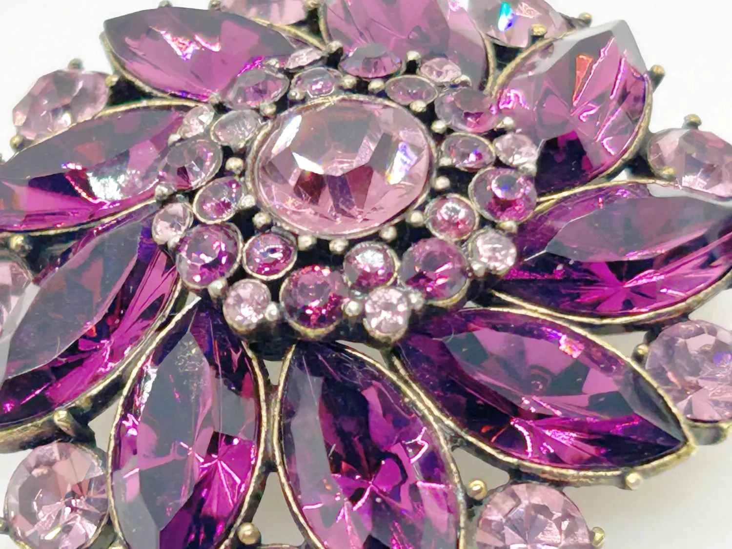 Vivid Purple and Pink Vintage Rhinestone Brooch