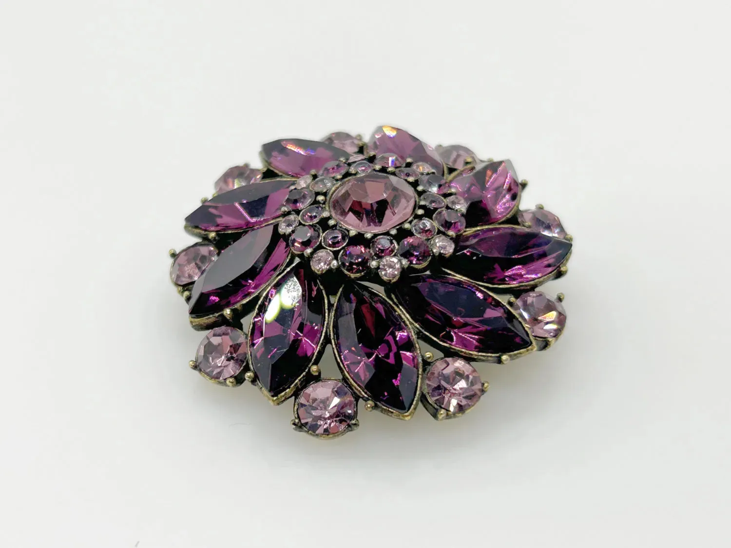 Vivid Purple and Pink Vintage Rhinestone Brooch