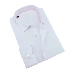 White Jacquard Shirt With Pink Trim