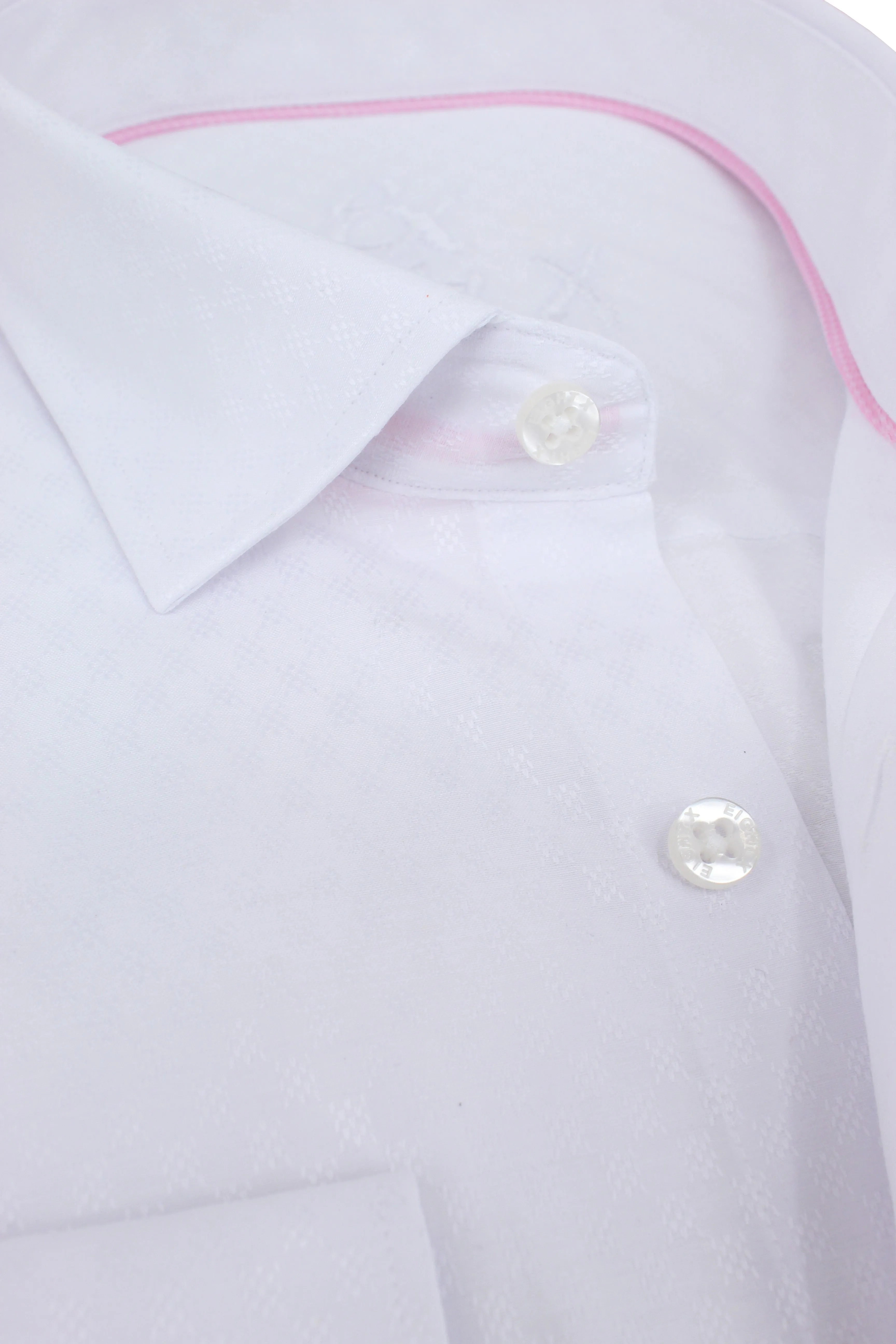 White Jacquard Shirt With Pink Trim