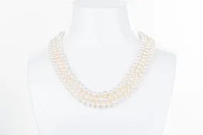 White Triple Strand Layer Freshwater Pearl Necklace 6-7mm