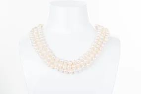 White Triple Strand Layer Freshwater Pearl Necklace 8-9mm