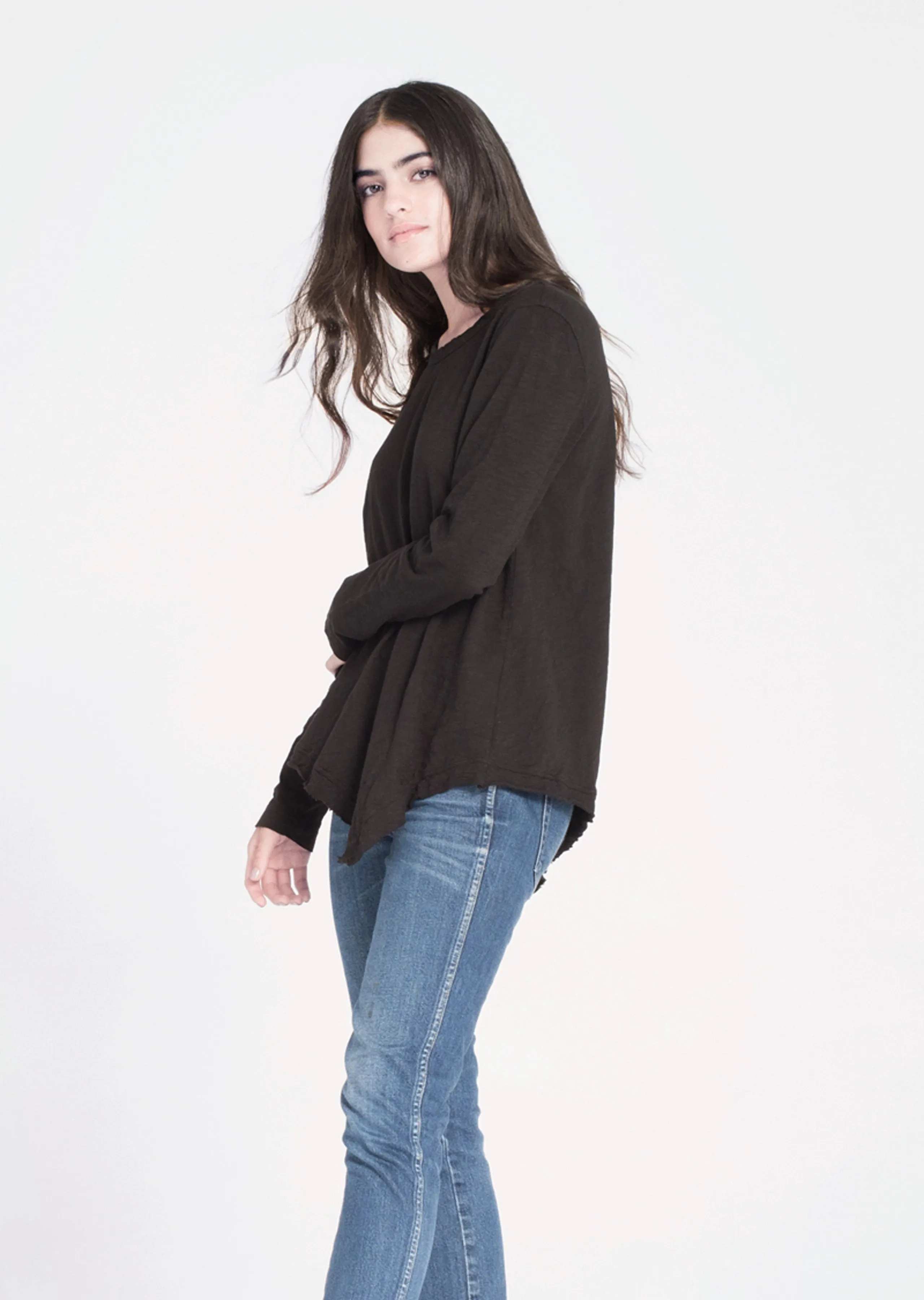 WILT - Slant Hem Tunic Crew Long Sleeve Black