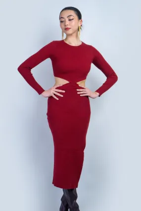 Wine Cut Out Midi Sweater Dress