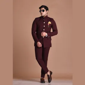 Wine Jodhpuri Bandhgala Designer Suit