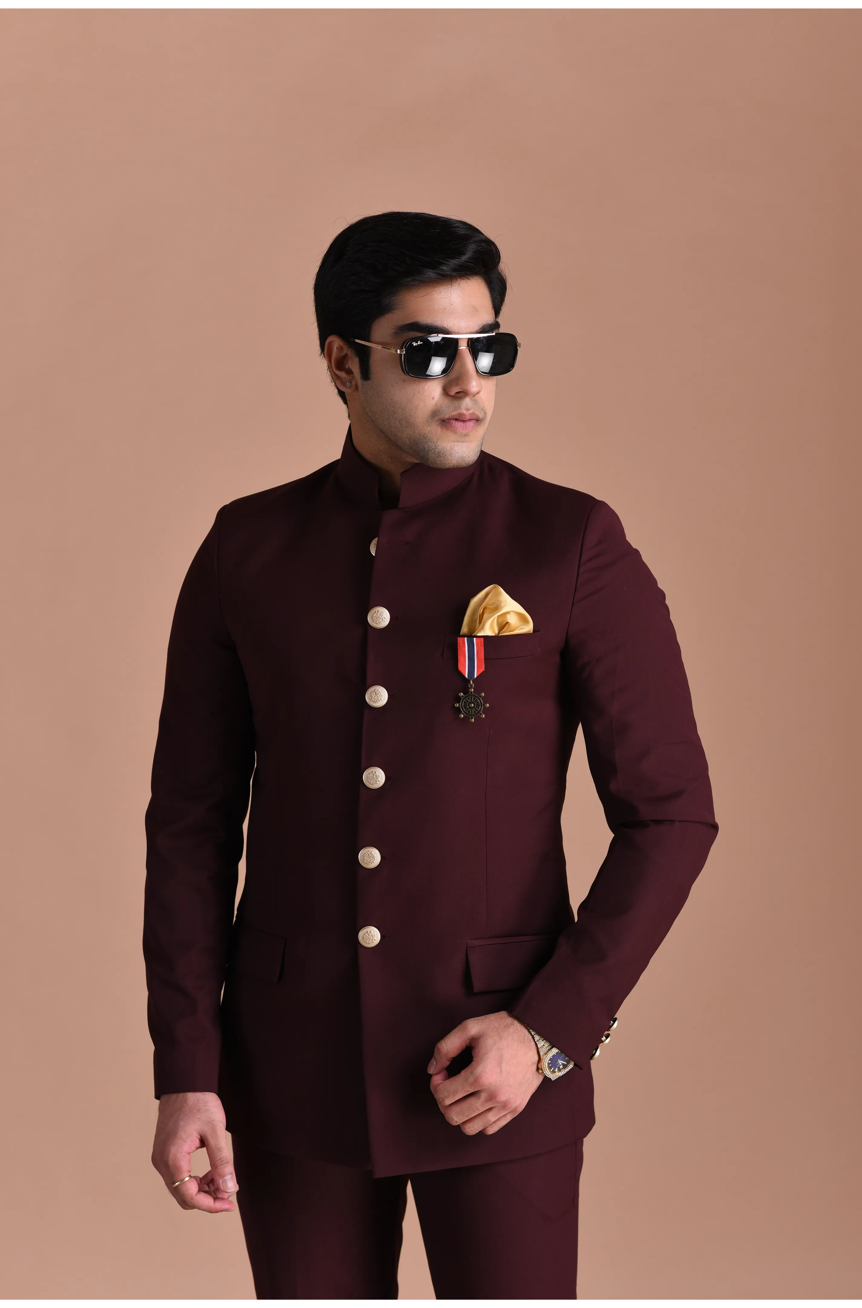 Wine Jodhpuri Bandhgala Designer Suit