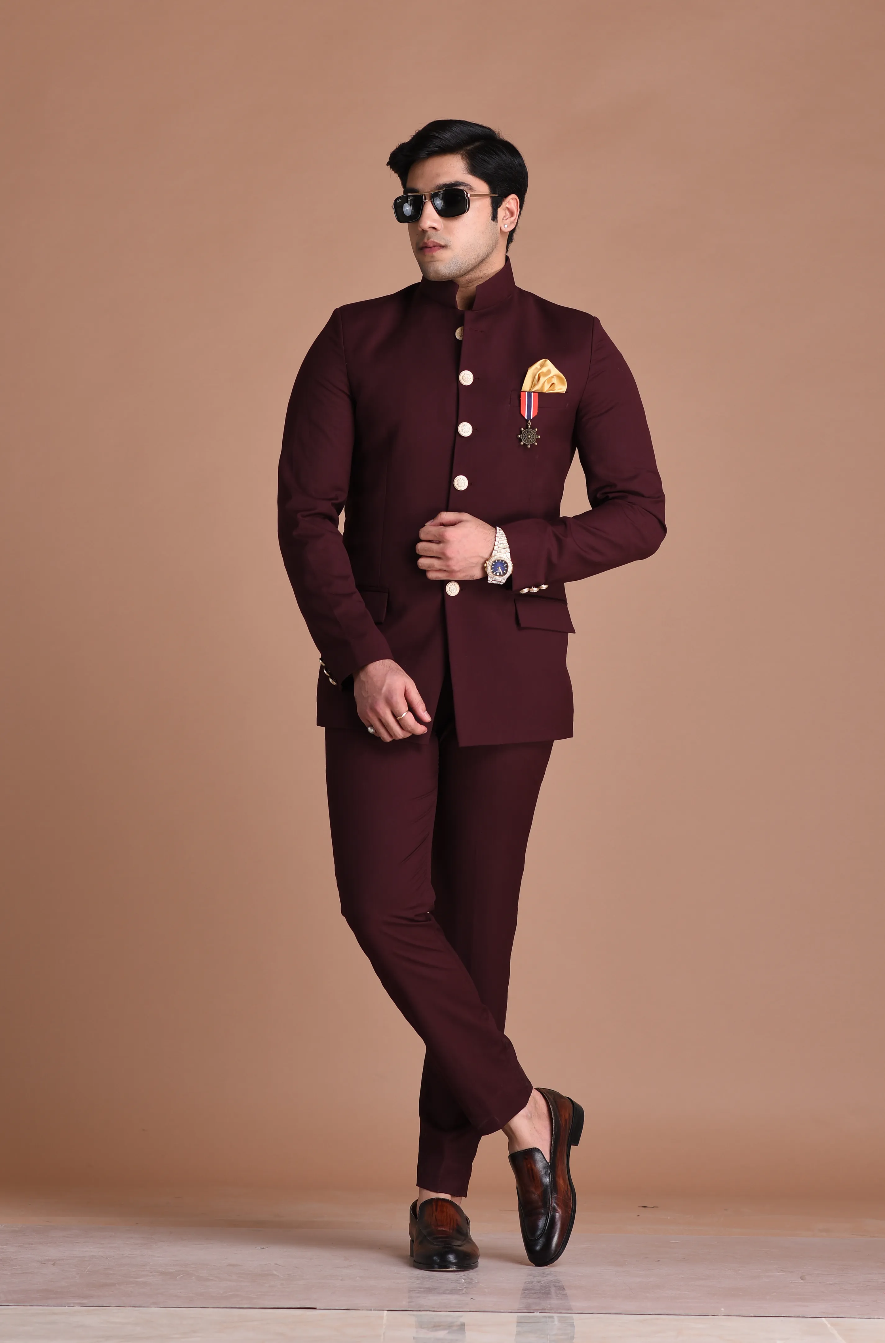 Wine Jodhpuri Bandhgala Designer Suit