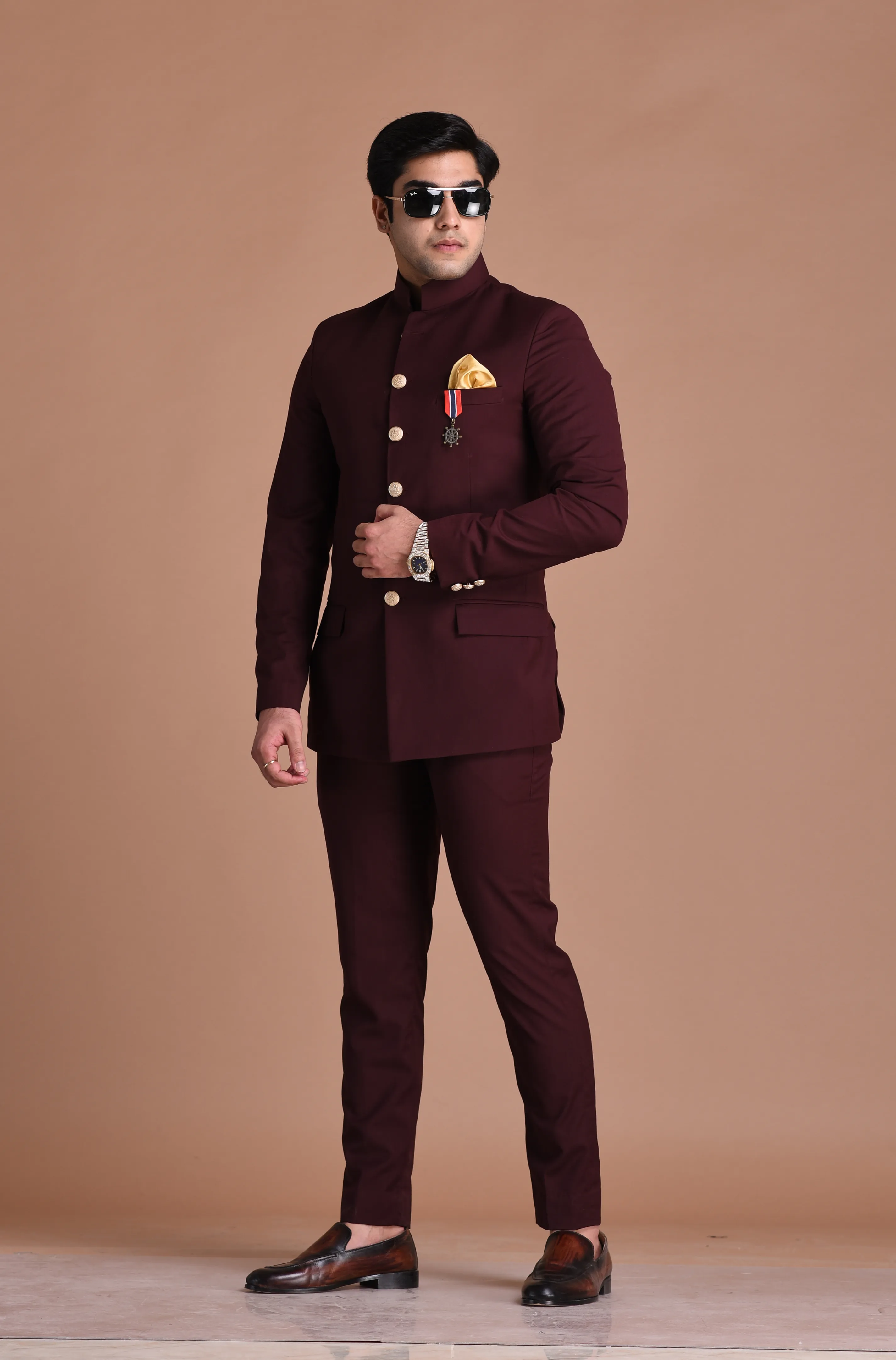 Wine Jodhpuri Bandhgala Designer Suit