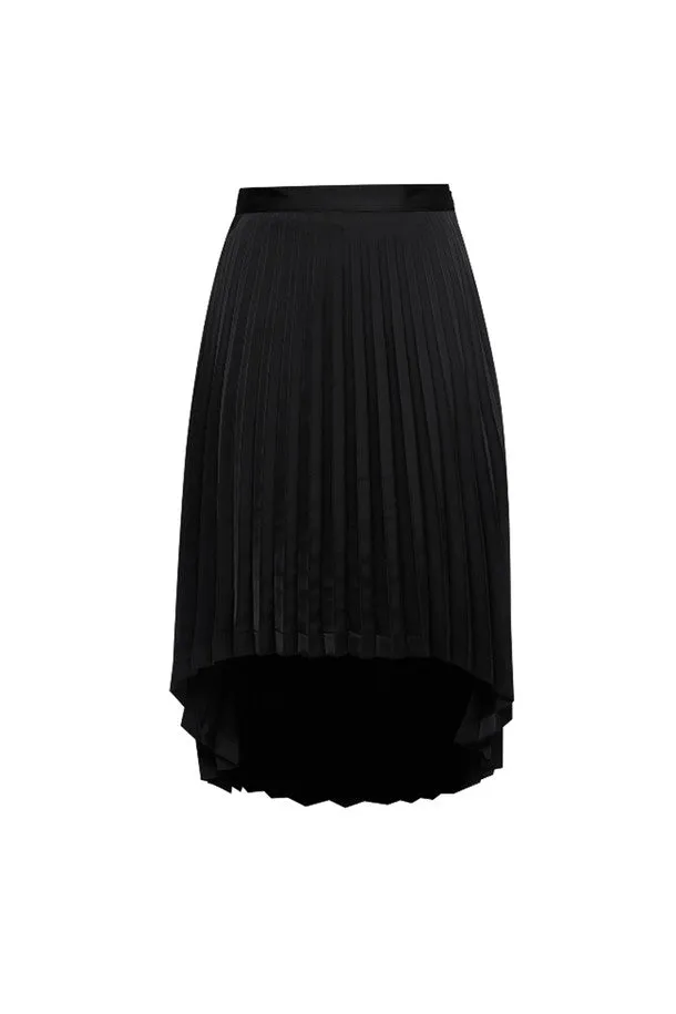 WOMEN SATIN LONG PLEATED SKIRT(BLACK)