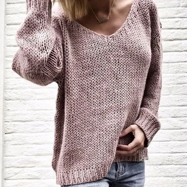 Women Solid V Neck Sweaters