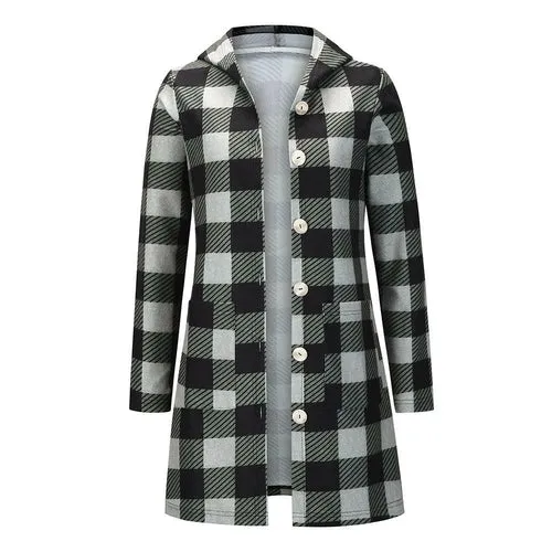 Women's Cotton Blouses Tops Plaid Long Sleeve  Shirts Tunic