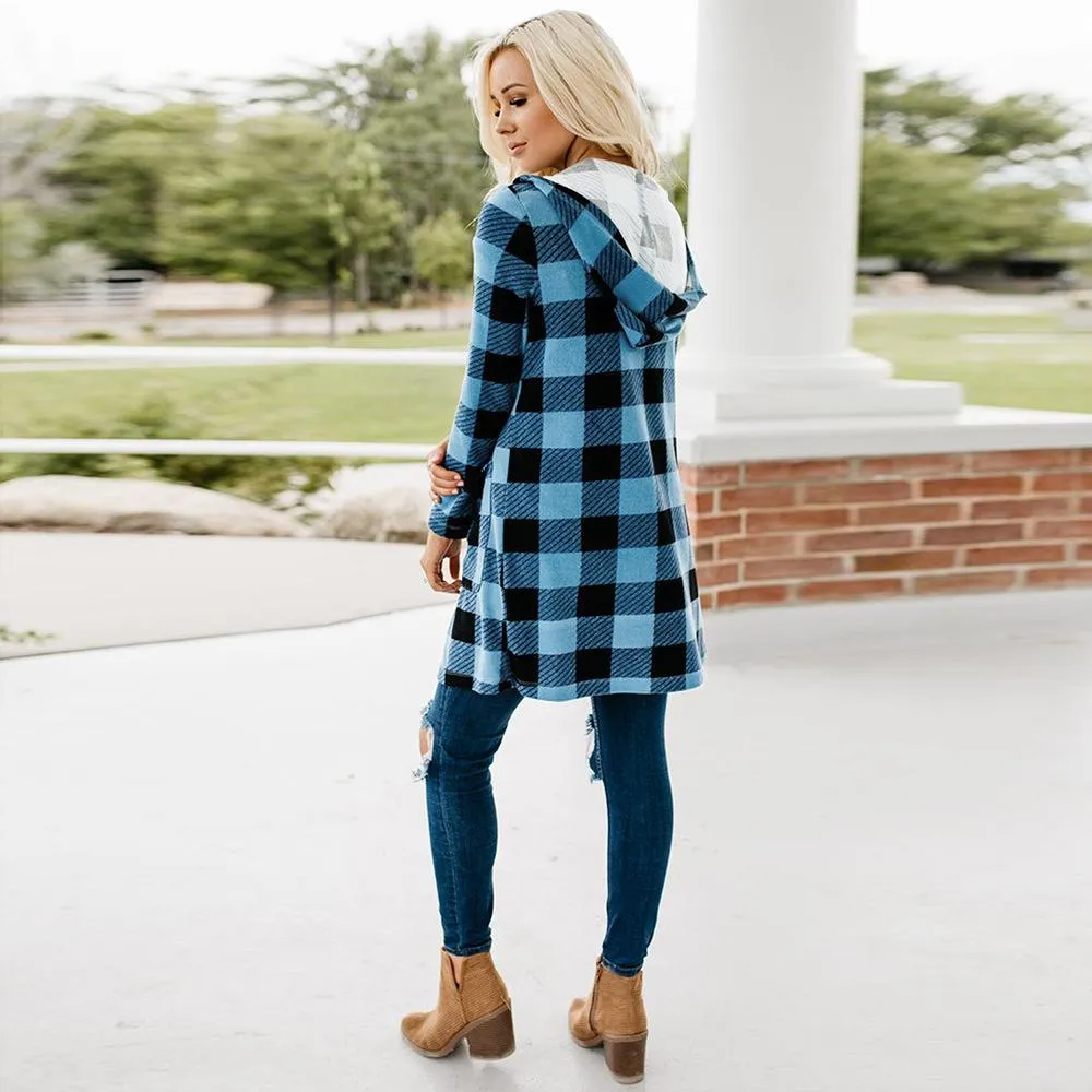 Women's Cotton Blouses Tops Plaid Long Sleeve  Shirts Tunic