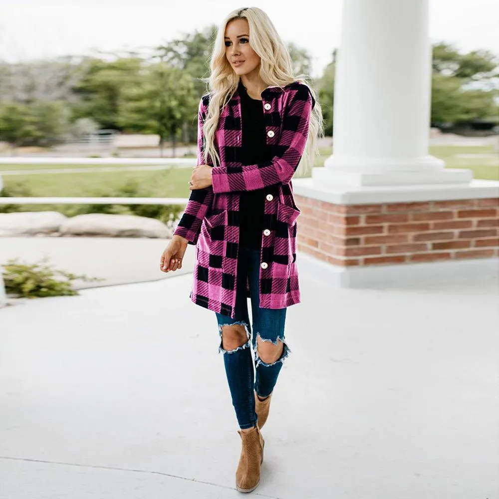 Women's Cotton Blouses Tops Plaid Long Sleeve  Shirts Tunic