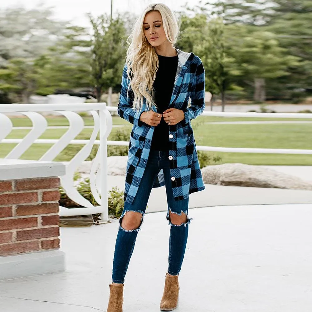 Women's Cotton Blouses Tops Plaid Long Sleeve  Shirts Tunic