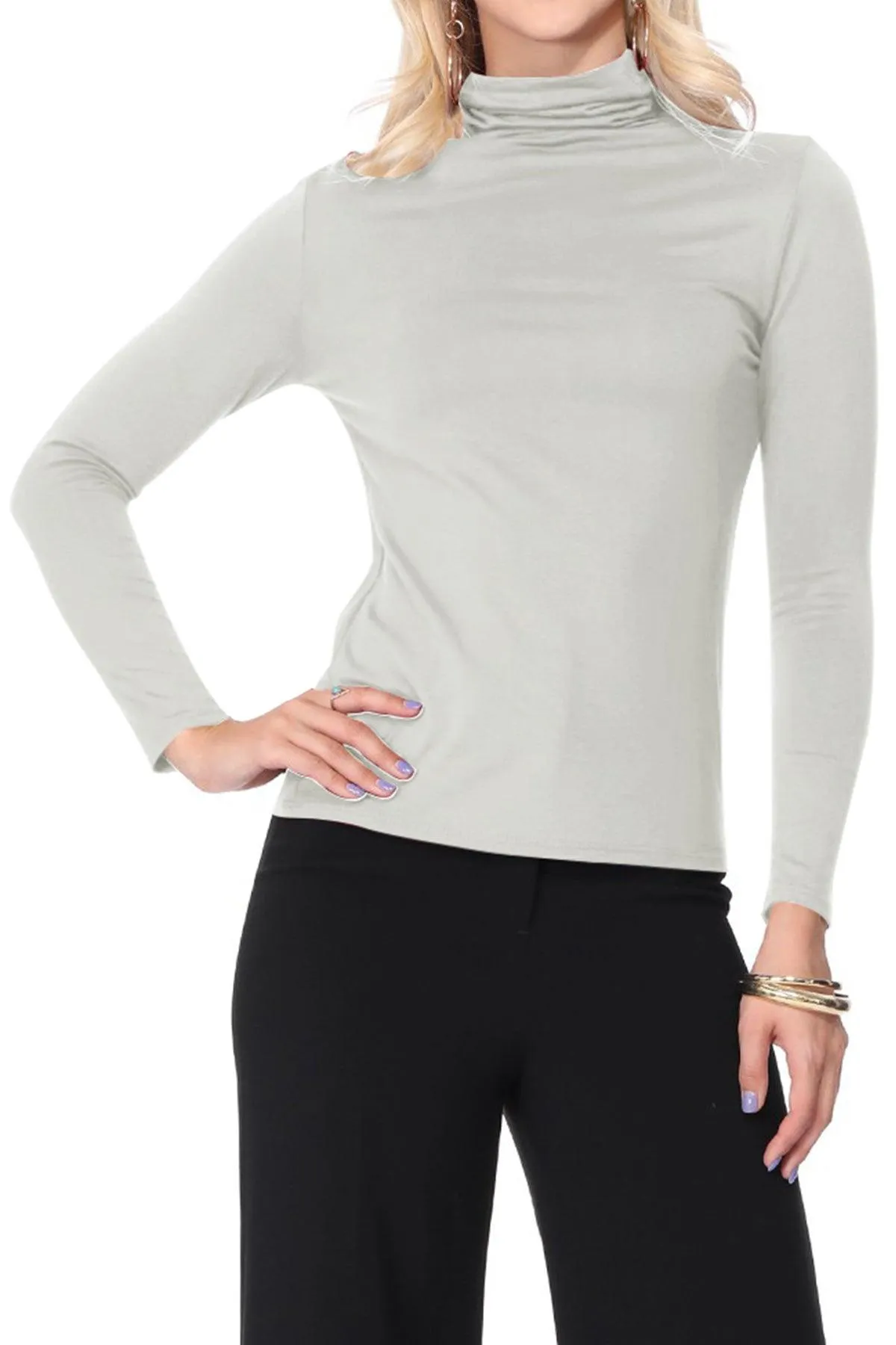 Women's Lightweight Soft Long Sleeve Solid Mock Neck Sweater Turtleneck S-3XL