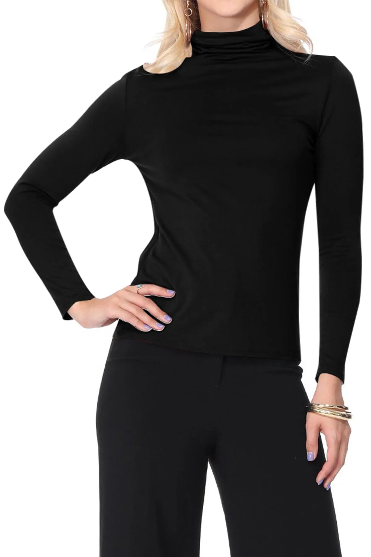 Women's Lightweight Soft Long Sleeve Solid Mock Neck Sweater Turtleneck S-3XL