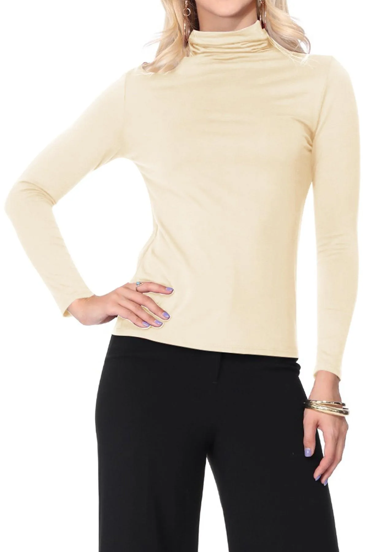 Women's Lightweight Soft Long Sleeve Solid Mock Neck Sweater Turtleneck S-3XL